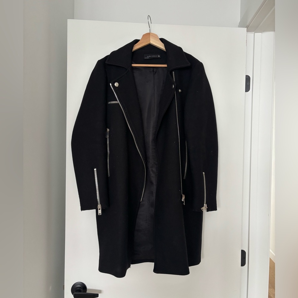 Zara Black Trench Coat with Zipper Details